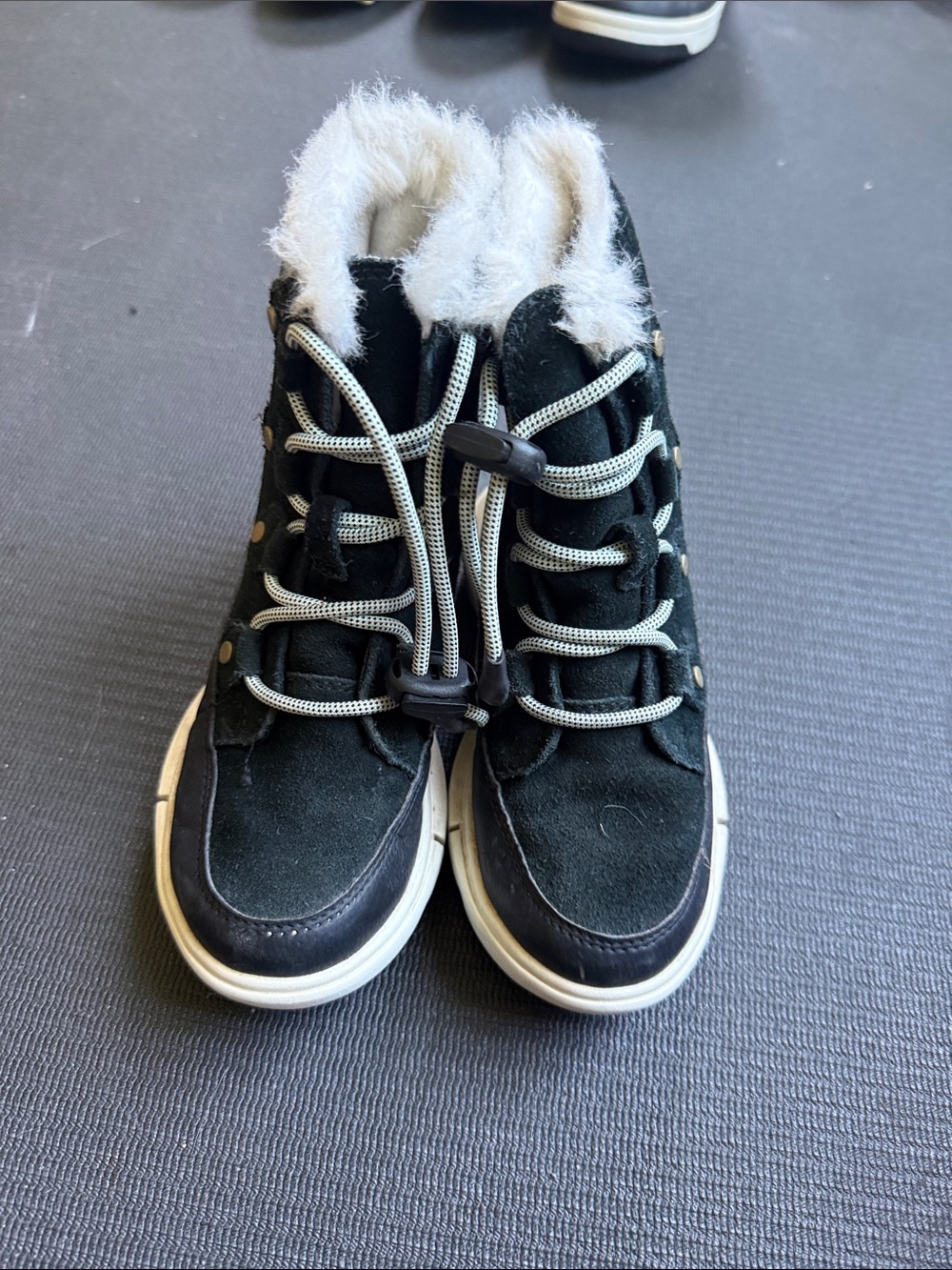 Sorel Kids Black Faux-Fur Lined Winter Boots with White Laces